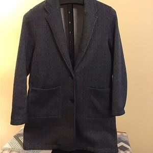 Lands End Navy and Gray Herringbone Blazer